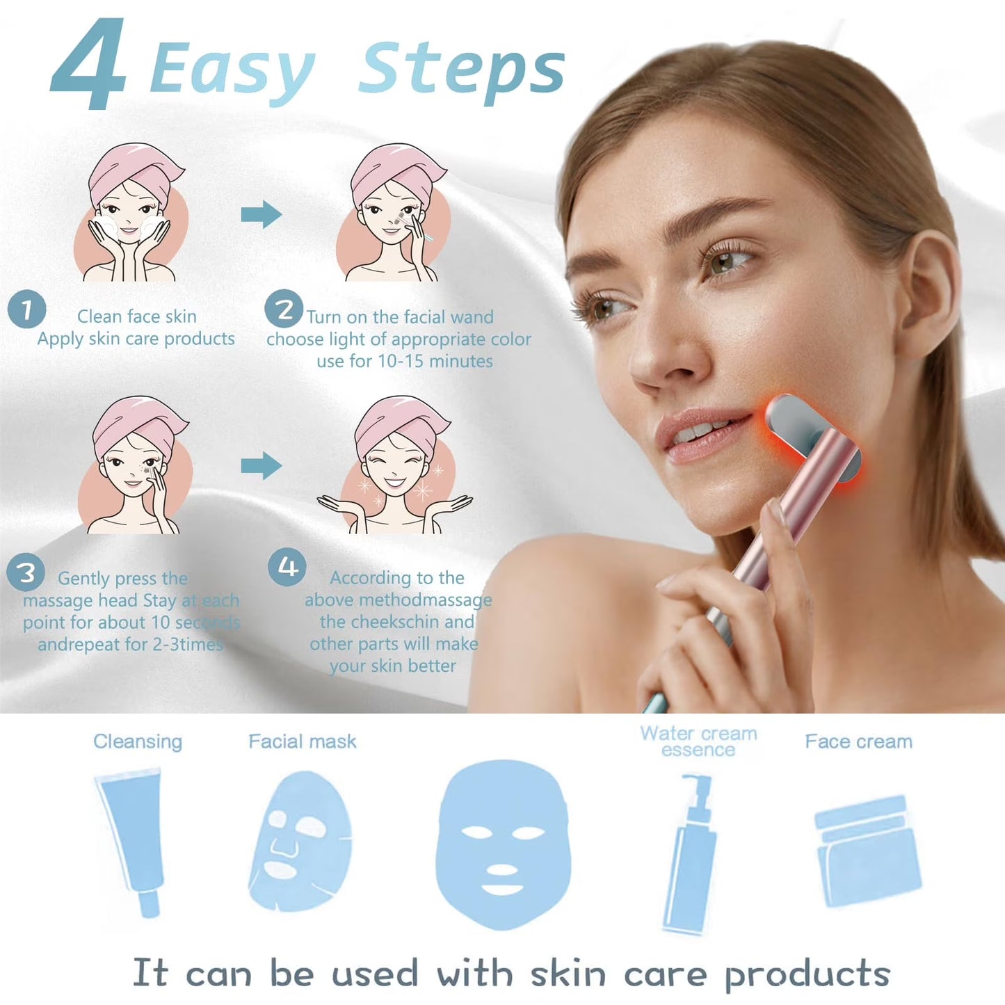 Vibrating Electric Facial & Neck Massager with 90° Rotating Head & Type-C Charging Cable